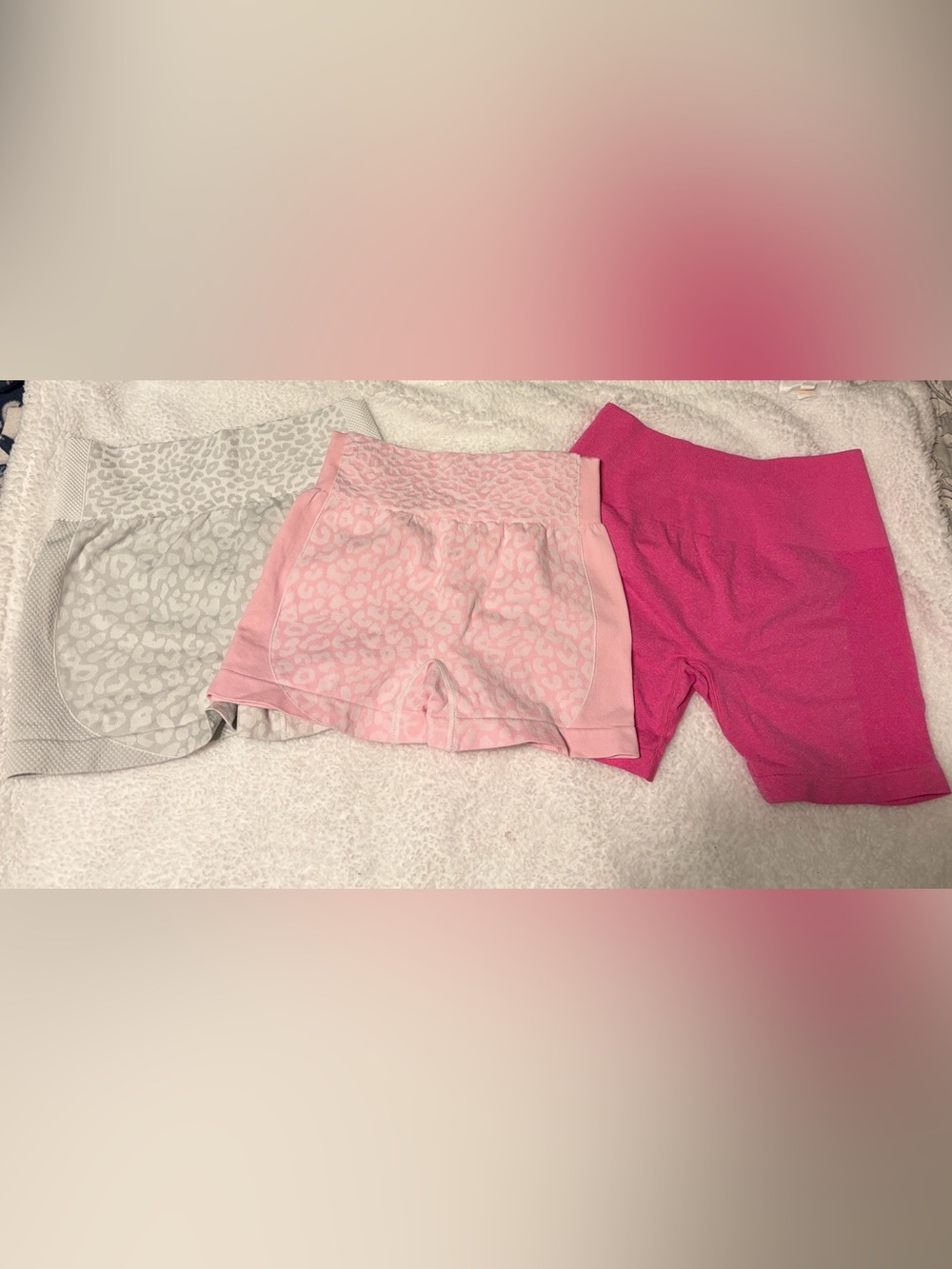 SHEIN 3-Pack Women's Athletic Shorts — Hot Pink, Light Pink Leopard & Light Gray